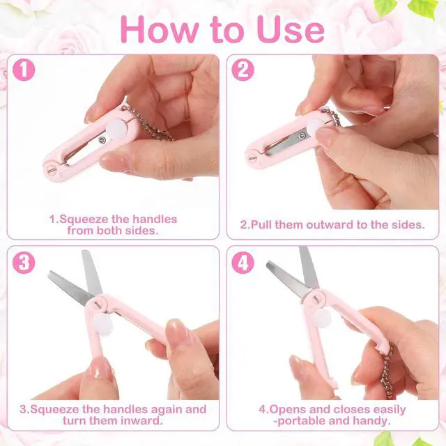 Alt view image 5 of 7 - 2 Pcs Mini Folding Scissors Keychain Scissors, Sewing Crochet Scissor Stainless Steel Pocket Badge S