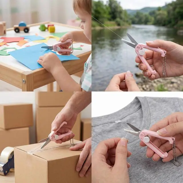 Alt view image 6 of 7 - 2 Pcs Mini Folding Scissors Keychain Scissors, Sewing Crochet Scissor Stainless Steel Pocket Badge S