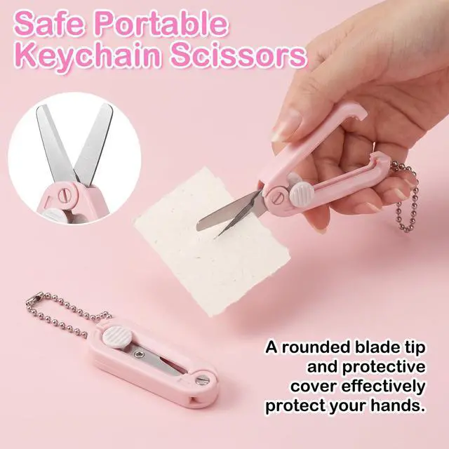 Alt view image 7 of 7 - 2 Pcs Mini Folding Scissors Keychain Scissors, Sewing Crochet Scissor Stainless Steel Pocket Badge S