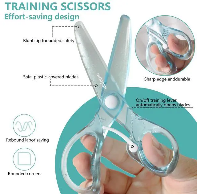 Alt view image 2 of 5 - Starter Scissors for Kids(2 Pack),Pre-School Training Scissors with Easy Grip,Anti-Pinch Design for