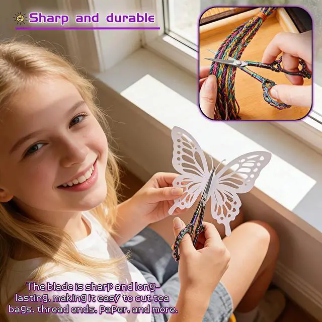 Alt view image 3 of 7 - Embroidery Scissors, Small Vintage Sharp Detail Scissors for Sewing, Crafts, Cross Stitch, DIY, Thre