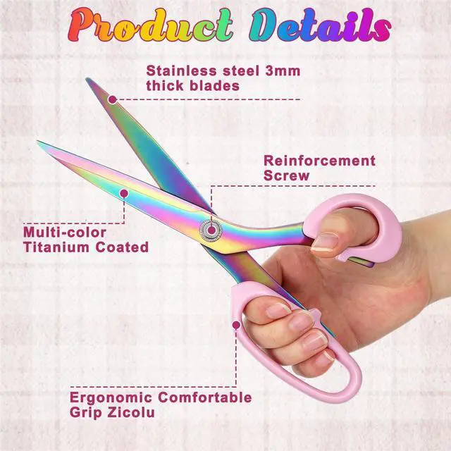 Alt view image 5 of 7 - 9" Pink Fabric Sewing Scissors, 9" Titanium Coating Sewing Scissors | Stainless Steel Professional F