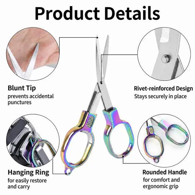 Alt view image 7 of 7 - 2PCS Mini Folding Scissors, Small Badge Scissor Travel, Foldable & Portable | Colored TSA Approved S