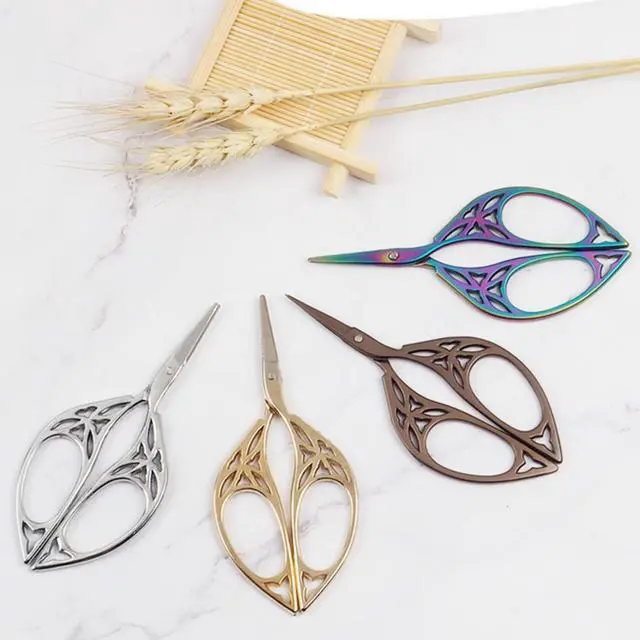 Alt view image 6 of 7 - Leaf Stainless Steel Sewing Scissors Craft DIY Needlework Tool | Sharp durable metal fabric scissors ideal for manual sewing, art projects and daily household handicraft making