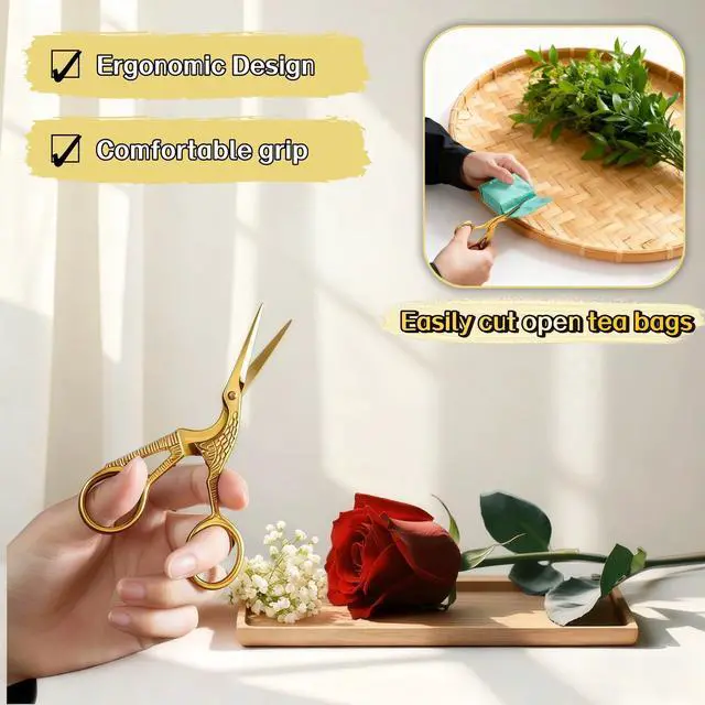 Alt view image 3 of 7 - Crane Embroidery Scissors,Sharp Rainbow Stainless Steel Craft Snips for Sewing,3.74 inch,Comfortable Grip for Crafts and Sewing,DIY,Tea Sachets,Ideal Gift for Precision Cutting (Gold)