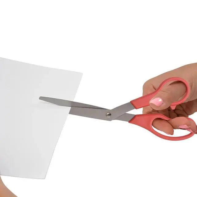Alt view image 3 of 3 - 8-Inch Stainless Steel Bent Scissors for Home and Office, Red