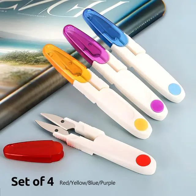 Alt view image 7 of 7 - 4PCS Compact 4 Inch U Shaped Portable Scissors with Protective Safety Cover for Yarn, Cross-Stitch,
