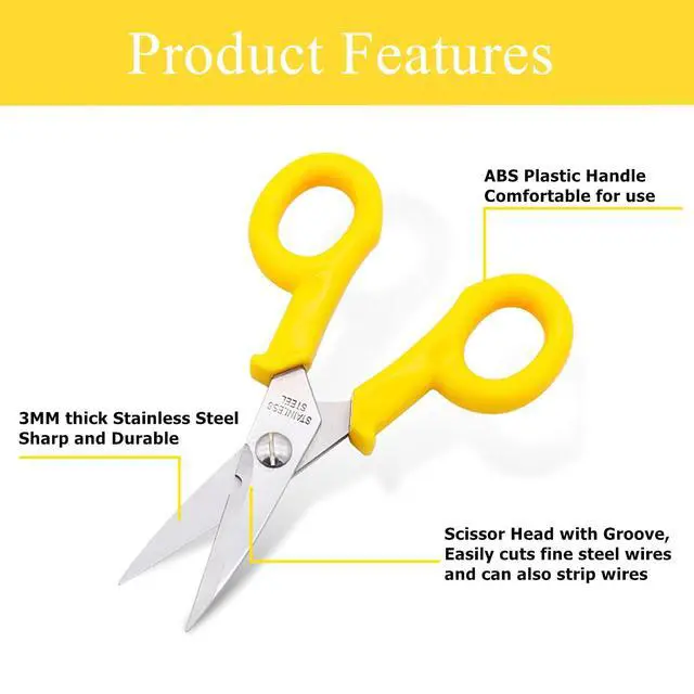 Alt view image 5 of 5 - Fiber Optic Kevlar Scissors, 5.5 inch, 3mm Thick 2Cr13 Stainless Steel, Heavy-Duty Cable Cutters for