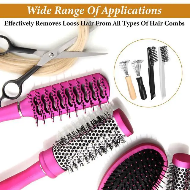 Alt view image 7 of 7 - 4 Pcs Hair Brush Cleaning Tool Mini Comb Cleaner Rake Hair Remover Tools | 2-in-1 Comb Cleaner Brush