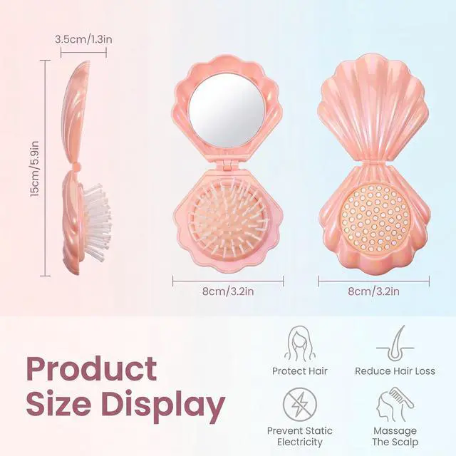 Alt view image 2 of 7 - 3 Pcs Portable Shell Hair Brush, Compact Hair Brush Foldable | Portable Mini Hairs Brushes, Travel B