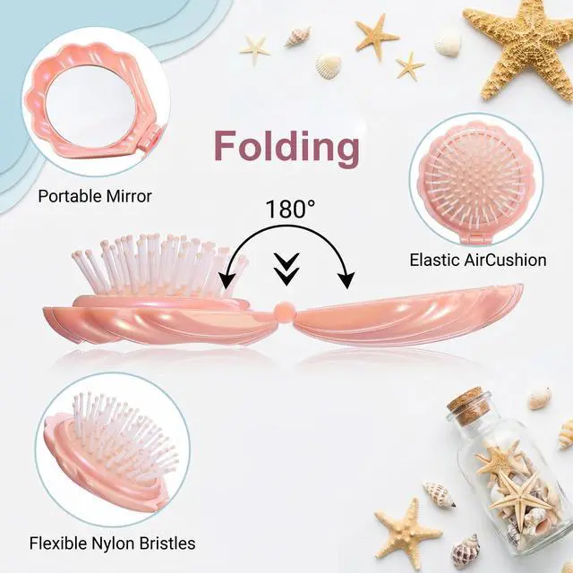 Alt view image 3 of 7 - 3 Pcs Portable Shell Hair Brush, Compact Hair Brush Foldable | Portable Mini Hairs Brushes, Travel B