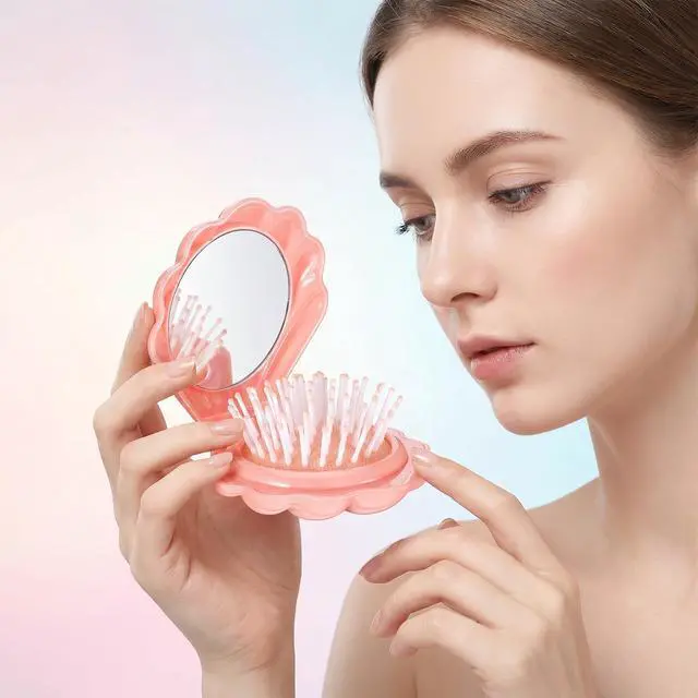 Alt view image 5 of 7 - 3 Pcs Portable Shell Hair Brush, Compact Hair Brush Foldable | Portable Mini Hairs Brushes, Travel B