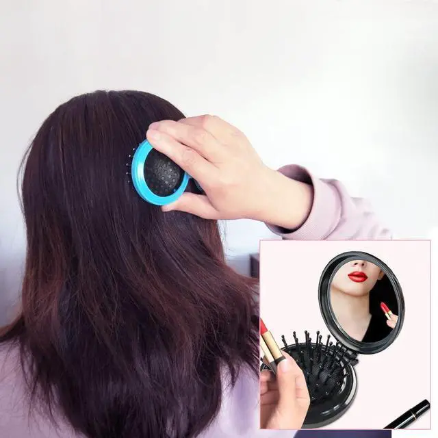 Alt view image 5 of 6 - Hair Brush with Mirror for Purse/Pocket,Round Mini Compact Massage Comb for Girls and Women (Black+W