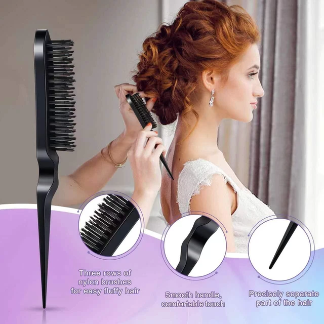 Alt view image 3 of 7 - 4Pcs Hair Brush Styling Combs Set, Anmieciu Bristle Hair Edge Brush, Teasing Brush Comb, Rat Tail Co