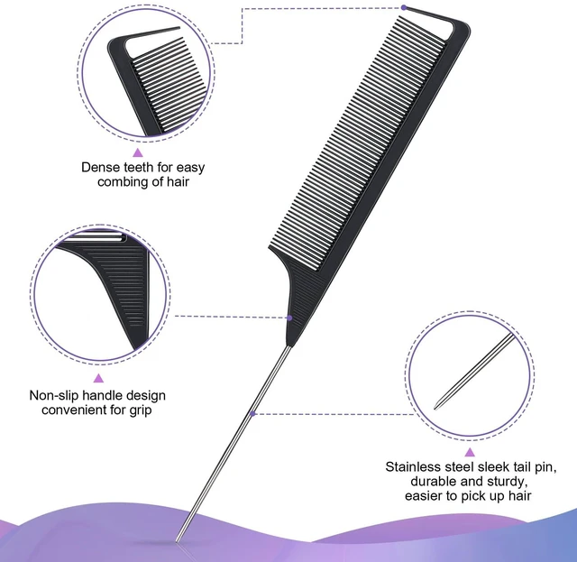 Alt view image 4 of 7 - 4Pcs Hair Brush Styling Combs Set, Anmieciu Bristle Hair Edge Brush, Teasing Brush Comb, Rat Tail Co
