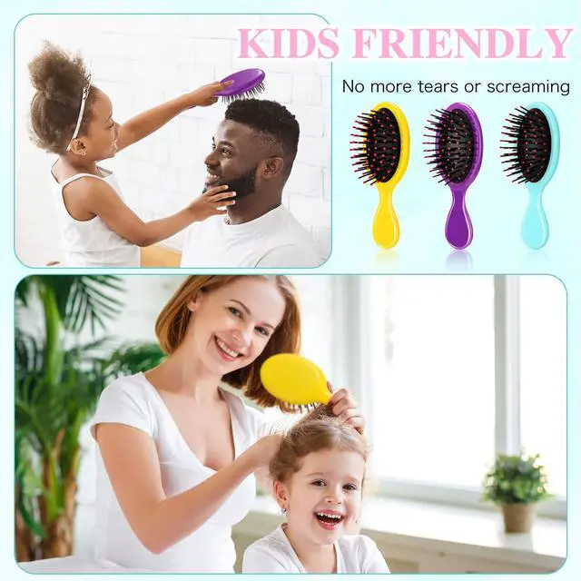 Alt view image 7 of 7 - 3 Pieces Mini Hair Brushes for Kids Girls Small Wet Dry Hair Brush Travel Detangling Comb Soft Brist