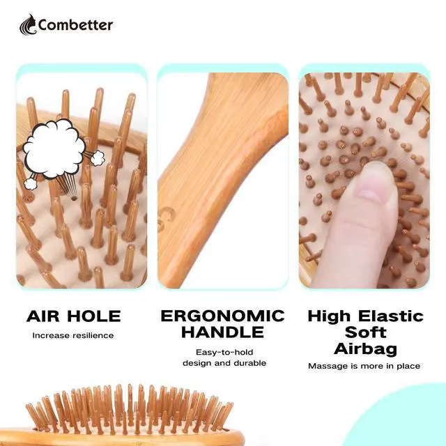 Alt view image 2 of 3 - Bamboo Hair Brush, Improves Hair Texture,Relieve Scalp Itching | Natural Bamboo Brush Softens Sooth
