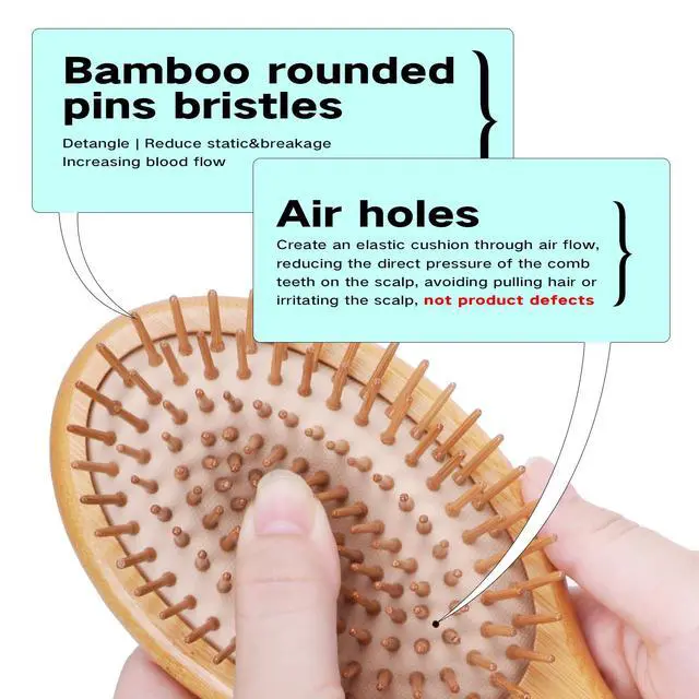 Alt view image 3 of 3 - Bamboo Hair Brush, Improves Hair Texture,Relieve Scalp Itching | Natural Bamboo Brush Softens Sooth