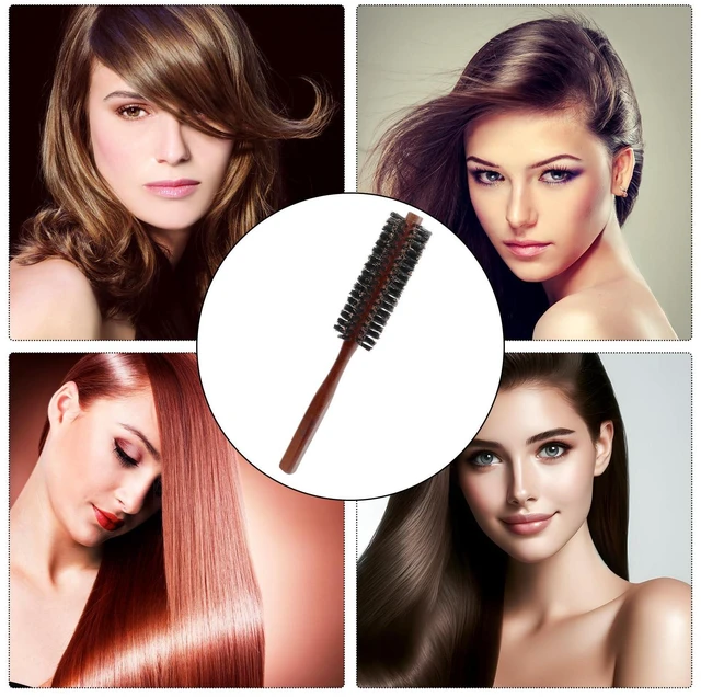 Alt view image 5 of 7 - Small Round Brush Red, Boar Bristle Roller with Wood Handle | Scalp Oil Distribution For Shine, Compact Barrel Roots Bangs Short Hair, Frizz Control Heat-Safe, Ergonomic Grip