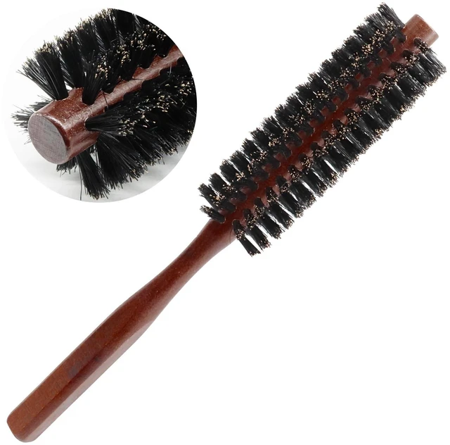 Alt view image 7 of 7 - Small Round Brush Red, Boar Bristle Roller with Wood Handle | Scalp Oil Distribution For Shine, Compact Barrel Roots Bangs Short Hair, Frizz Control Heat-Safe, Ergonomic Grip