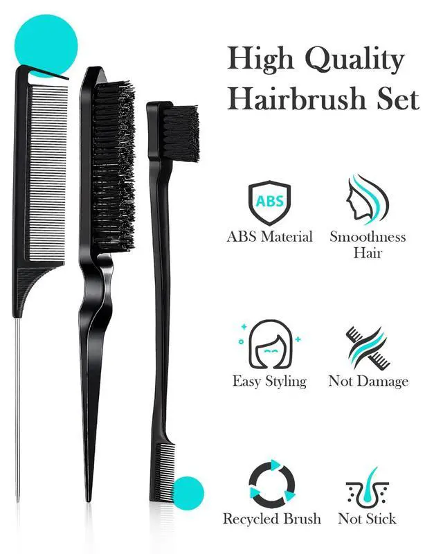 Alt view image 6 of 7 - Styling Brush Set - Slick Back Comb, Edge Control Brush, Rat Tail Comb for Smooth Styling, Frizz Tam