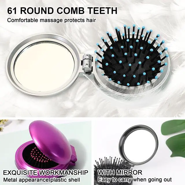 Alt view image 4 of 6 - 1st Choice Folding Hair Brush with Mirror,Round Mini Compact Massage Comb for Purse/Pocket,Travel Si