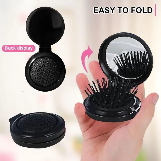 Alt view image 5 of 6 - 1st Choice Folding Hair Brush with Mirror,Round Mini Compact Massage Comb for Purse/Pocket,Travel Si