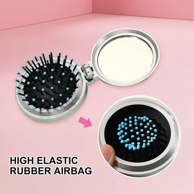 Alt view image 6 of 6 - 1st Choice Folding Hair Brush with Mirror,Round Mini Compact Massage Comb for Purse/Pocket,Travel Si