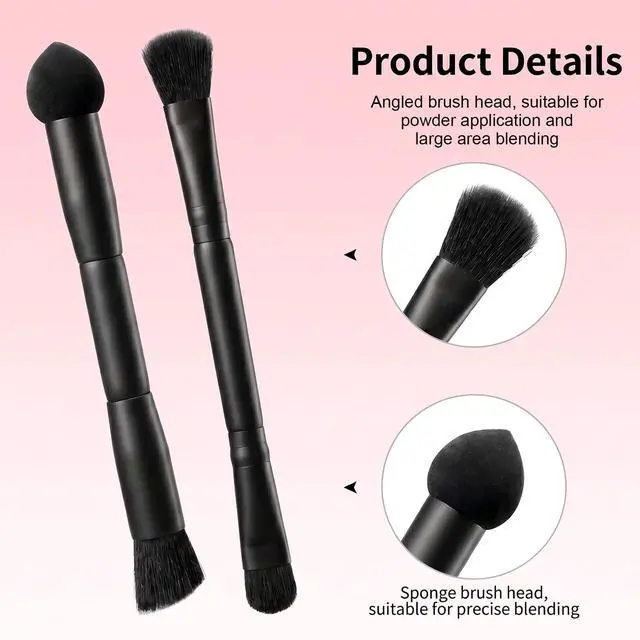 Alt view image 3 of 7 - 2 Pcs Dual Ended Hairline Brushes, Root Touch Up Brush with Sponge | Soft Bristles Hairline Powder C