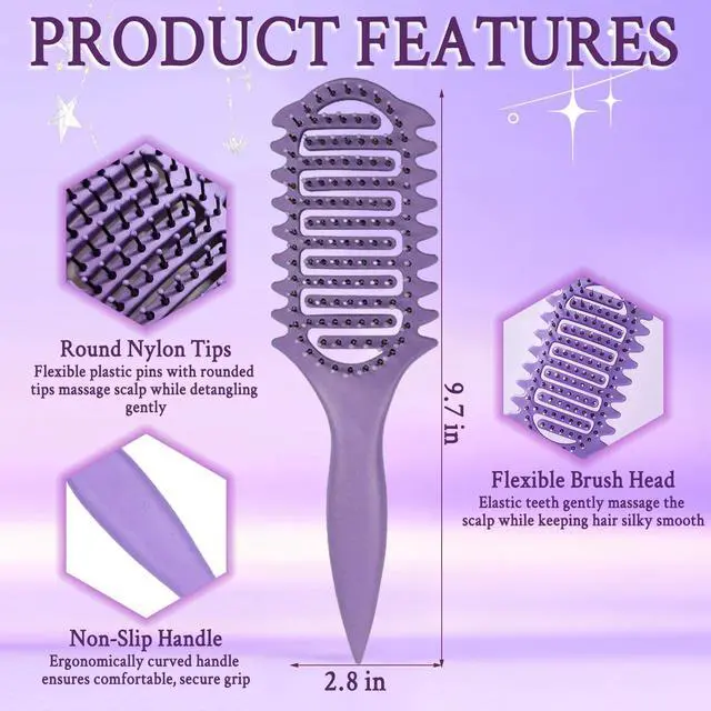 Alt view image 4 of 6 - 4 Piece Hair Brush Set, Detangling Comb Styling Kit for Women | Tame Wet or Dry Strands with A 4 Pie