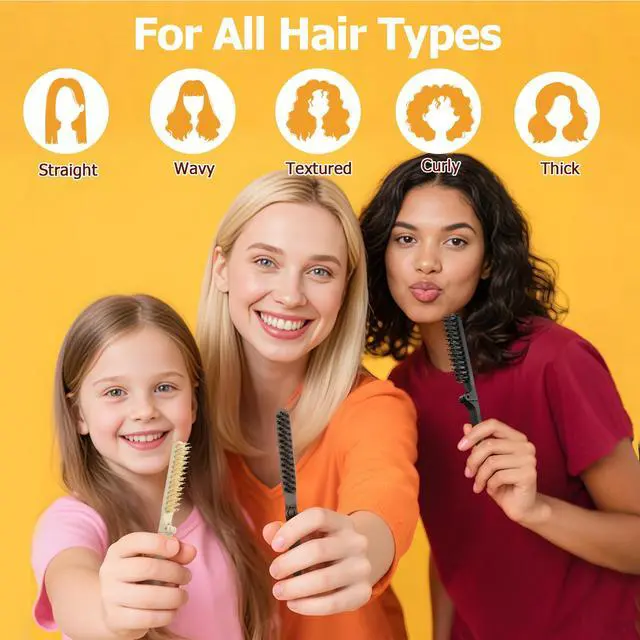 Alt view image 2 of 3 - Brush for Fine Hair, Boar Bristle Styling Brush with Rat Tail Pick | Slick Back Brushes for Volume,