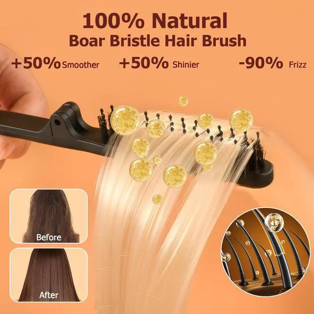 Alt view image 3 of 3 - Brush for Fine Hair, Boar Bristle Styling Brush with Rat Tail Pick | Slick Back Brushes for Volume,