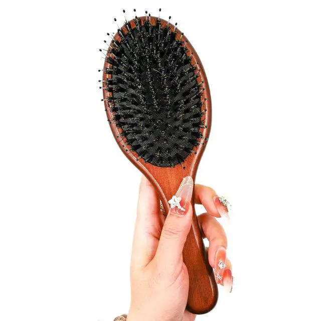 Alt view image 3 of 7 - Boar & Nylon Bristle Hair Brush for Women, Brown Natural No Shampoo Hair Brush for Dry & Fine Hair A