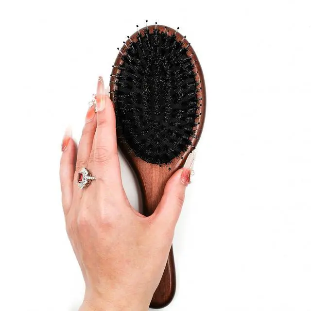 Alt view image 4 of 7 - Boar & Nylon Bristle Hair Brush for Women, Brown Natural No Shampoo Hair Brush for Dry & Fine Hair A