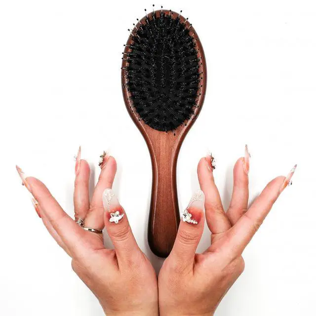 Alt view image 6 of 7 - Boar & Nylon Bristle Hair Brush for Women, Brown Natural No Shampoo Hair Brush for Dry & Fine Hair A