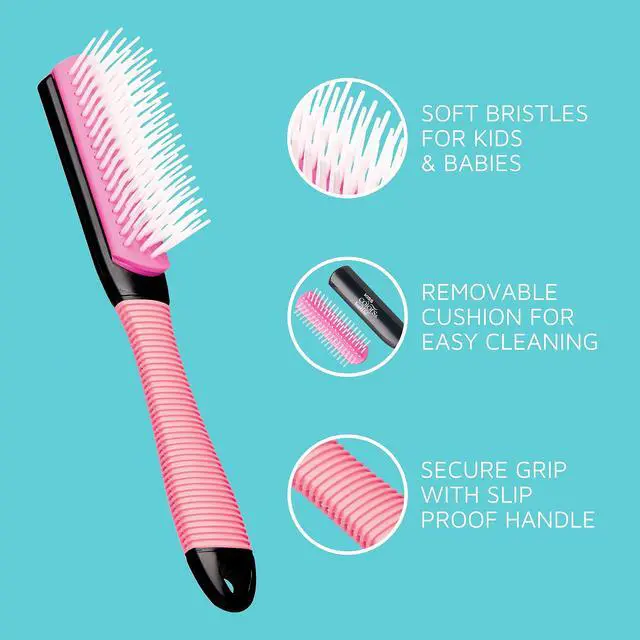 Alt view image 2 of 7 - Mini Detangling Non-Slip Brush, 5 Rows of Soft Bristles, Gentle Knot-Free Results, Less Breakage, Fl