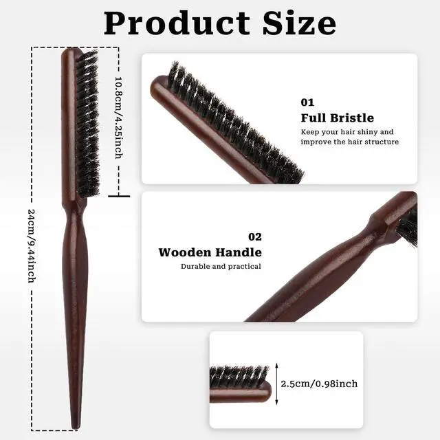 Alt view image 3 of 7 - Bristle Styling Brush with Rat Tail for Curly Hair Sectioning, Backcombing, and Smoothing | Boar Bri