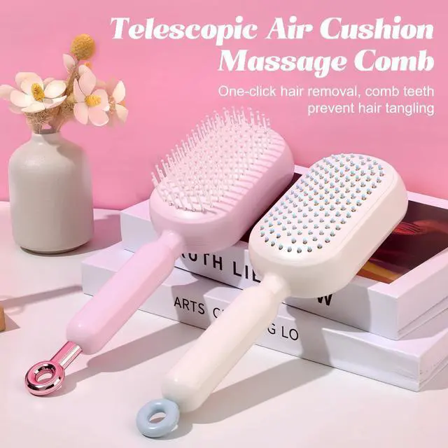 Alt view image 2 of 2 - Cleaning Hair Brush, Retractable Hair Brush with Massage Bristles, Ergonomic Handle Hair Comb, One-P