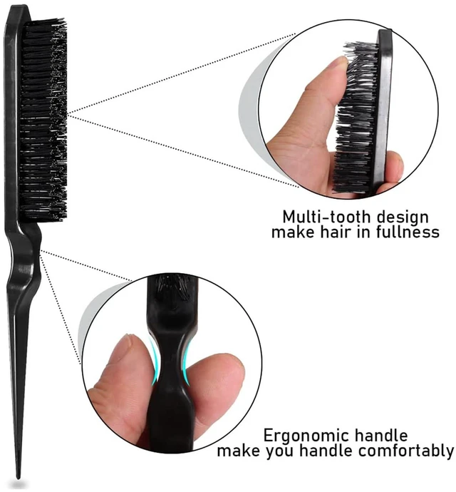 Alt view image 6 of 7 - Set, Black comb,3 Pcs. slick back hair brush,Slick Back Brush with Edge Brush, styling comb for kids