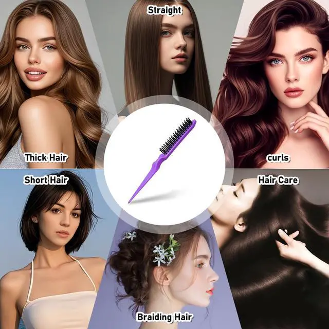 Alt view image 3 of 6 - Boar Bristle Hair Brush for Women, Purple Teasing Hair Brush Nylon Bristles Salon Styling Edge Boar