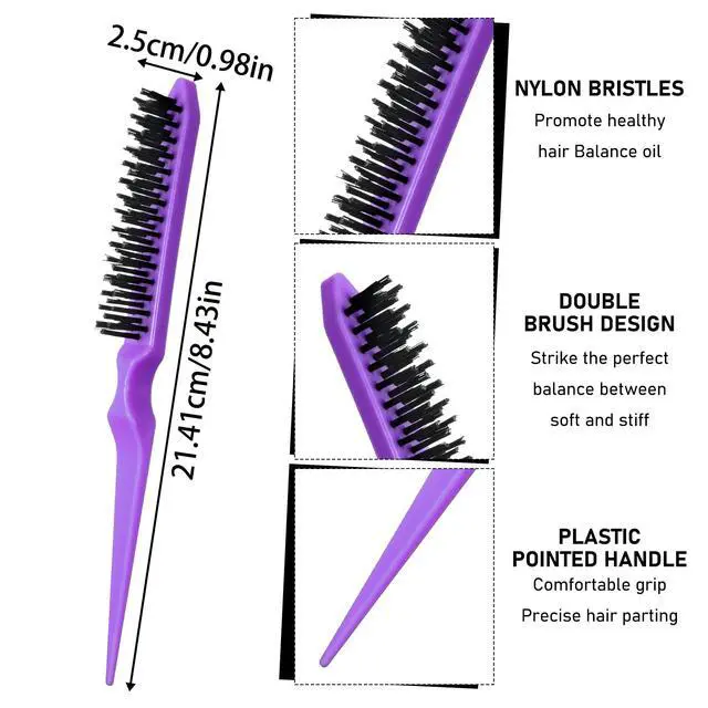 Alt view image 2 of 6 - Boar Bristle Hair Brush for Women, Purple Teasing Hair Brush Nylon Bristles Salon Styling Edge Boar