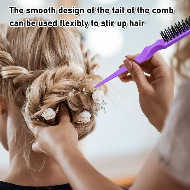 Alt view image 6 of 6 - Boar Bristle Hair Brush for Women, Purple Teasing Hair Brush Nylon Bristles Salon Styling Edge Boar