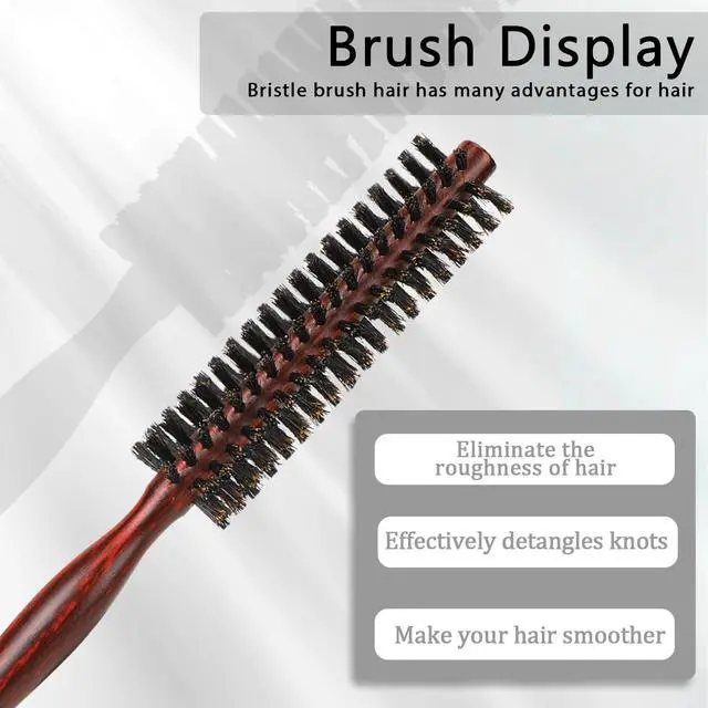 Alt view image 3 of 7 - Small Round Brush for Short Hair, Mini Natural Soft Boar Bristle Hair Brush Portable Travel Size Cir