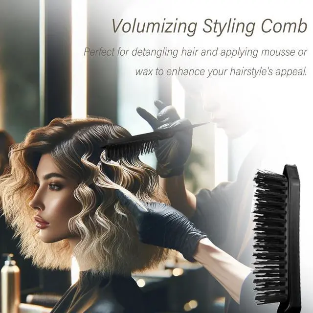Alt view image 3 of 7 - 3-Piece Hair Styling Comb Set: Teasing Brush, Rat Tail Comb, Edge Brush for Women's Styling