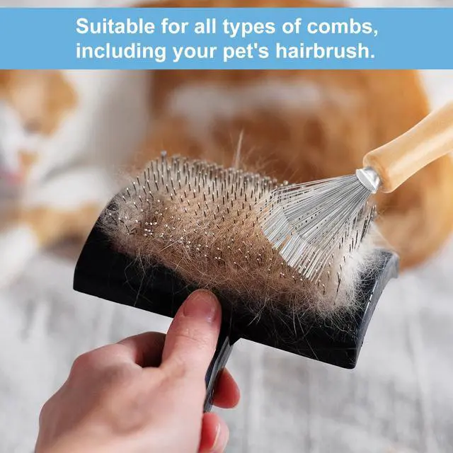 Alt view image 2 of 2 - Hair Brush Cleaner Tool, Comb Cleaning Brush Rake Design Brush Cleaner Wooden Handle Hair Remover Mi