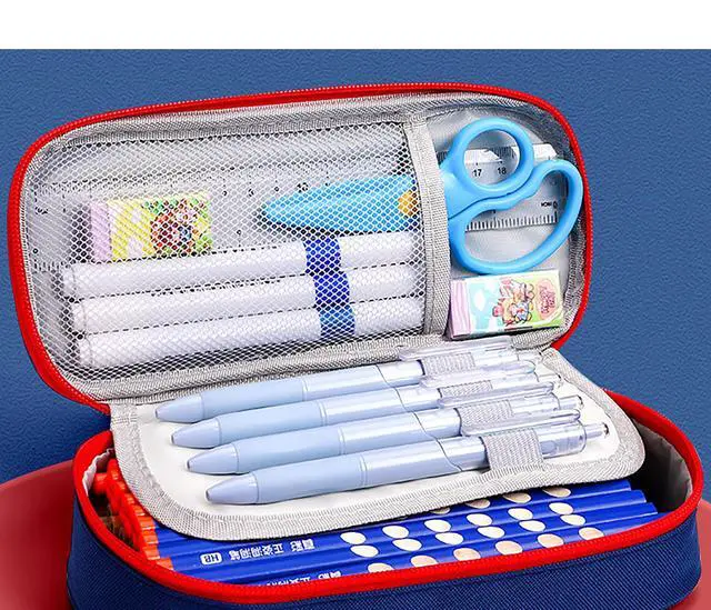 Alt view image 3 of 6 - Pen and Pencil Box, 9 Inch x 4.5 Inch x 2 Inch Soft Pencil Case for Pen and Marker Storage and Holiday Gifts (blue)