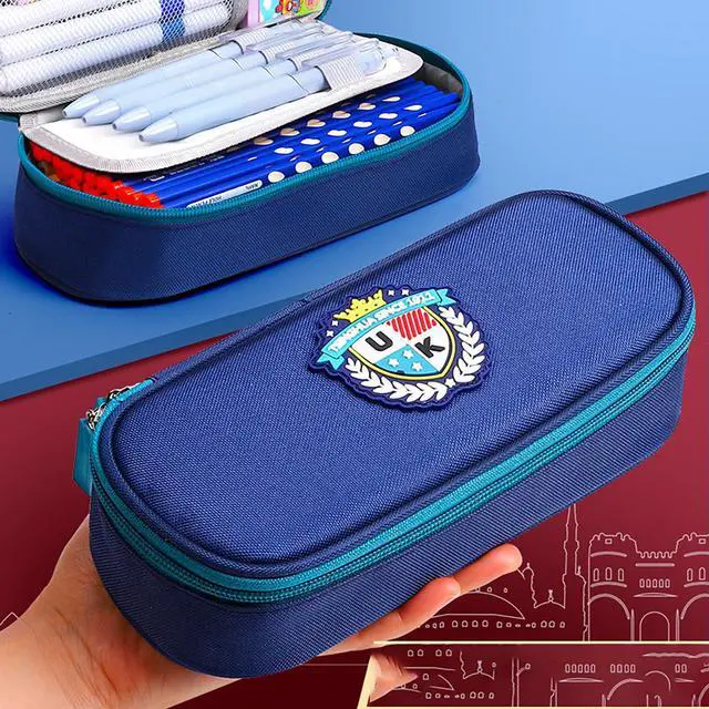 Alt view image 4 of 6 - Pen and Pencil Box, 9 Inch x 4.5 Inch x 2 Inch Soft Pencil Case for Pen and Marker Storage and Holiday Gifts (blue)