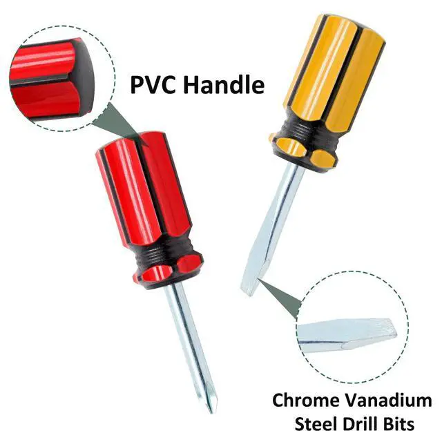 Alt view image 2 of 7 - 2PCS Short Phillips & Flathead Screwdrivers Set, Stubby Magnetic | Small Pocket Size, Mini Slotted, For Door Handles Furniture DIY