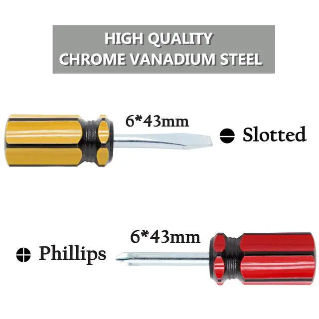 Alt view image 3 of 7 - 2PCS Short Phillips & Flathead Screwdrivers Set, Stubby Magnetic | Small Pocket Size, Mini Slotted, For Door Handles Furniture DIY