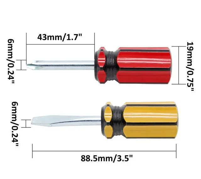 Alt view image 4 of 7 - 2PCS Short Phillips & Flathead Screwdrivers Set, Stubby Magnetic | Small Pocket Size, Mini Slotted, For Door Handles Furniture DIY